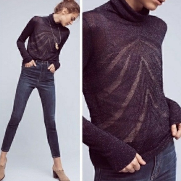 Angel of the North x Anthropologie sheer Sweater in Dark Blue. Size Medium - Picture 10 of 10